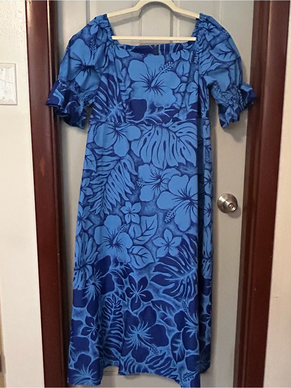 Hawaiian Dress Mumu by Smart Design Blue Tropical Floral Size XL Made in Hawaii
